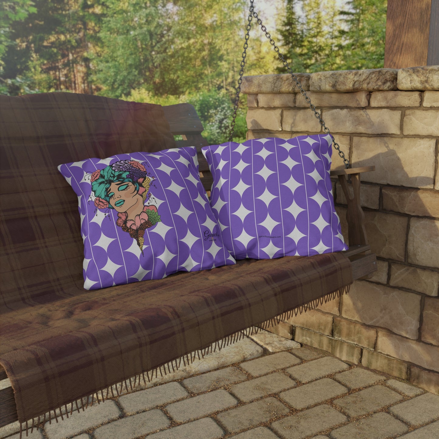 Bohemian Outdoor Pillows - Purple Floral Design for Patio & Garden Decor