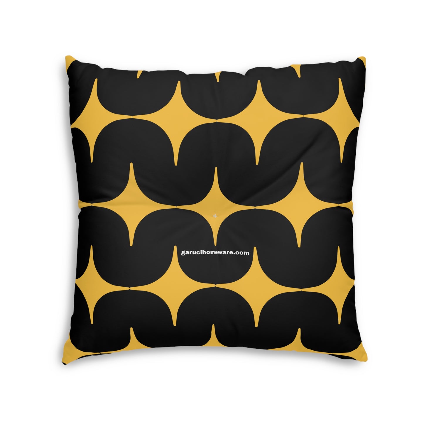 Boho Tufted Floor Pillow – Stylish Square Cushion with Yellow and Black Pattern for Cozy Home Decor