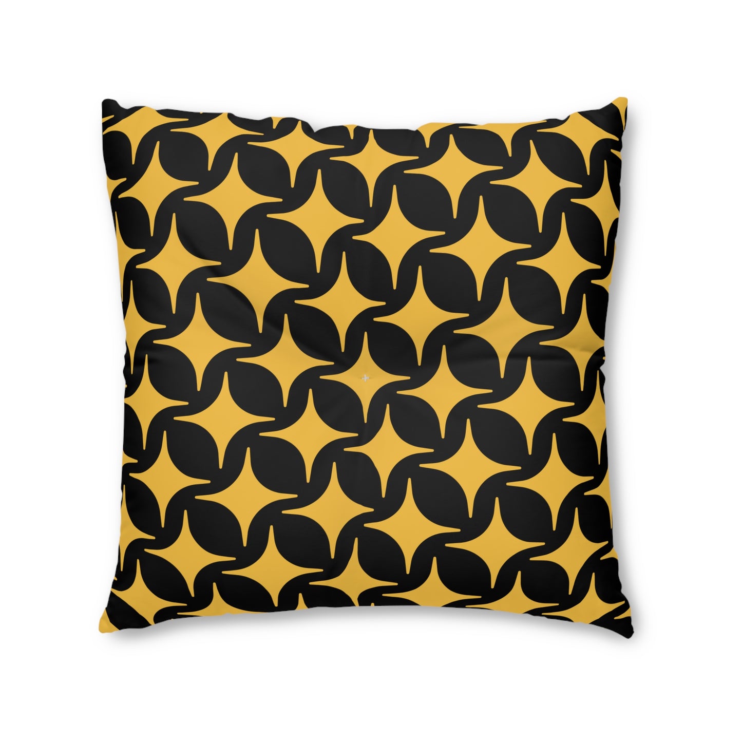 Boho Tufted Floor Pillow – Stylish Square Cushion with Yellow and Black Pattern for Cozy Home Decor