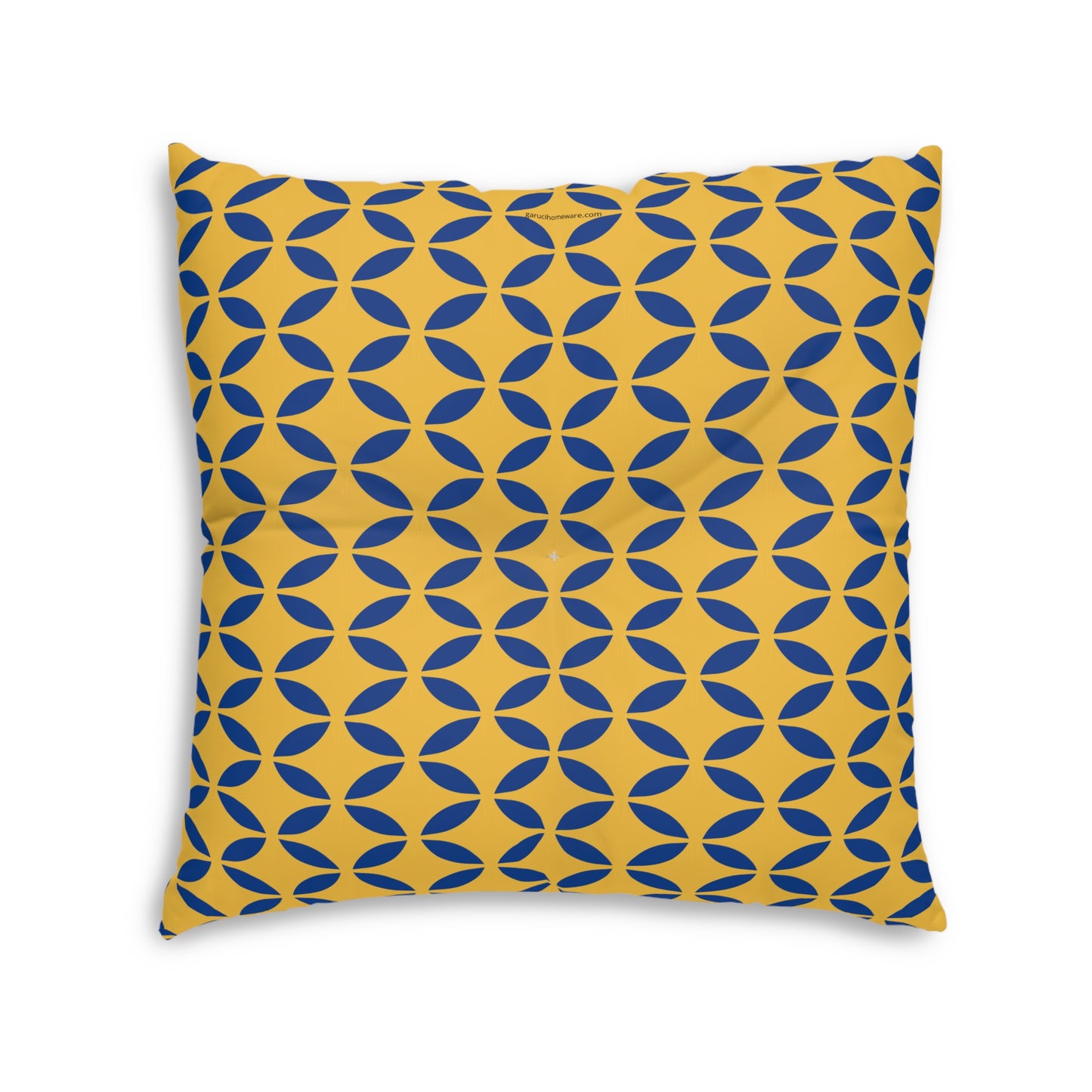 Boho Tufted Floor Pillow – Stylish Square Cushion with Yellow and Blue Pattern for Cozy Home Decor