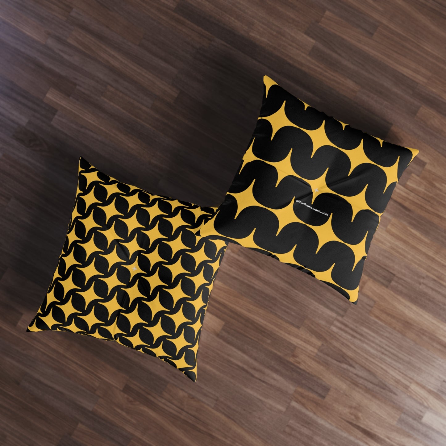Boho Tufted Floor Pillow – Stylish Square Cushion with Yellow and Black Pattern for Cozy Home Decor